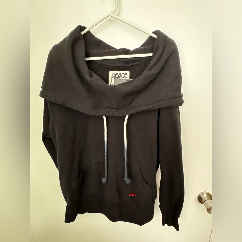 Peace Love World Women’s Small Cowl Neck Affirmation Black Hoodie Oversized
